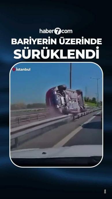 Aracıyla bariyerlerin &uuml;zerinde s&uuml;r&uuml;klendi!