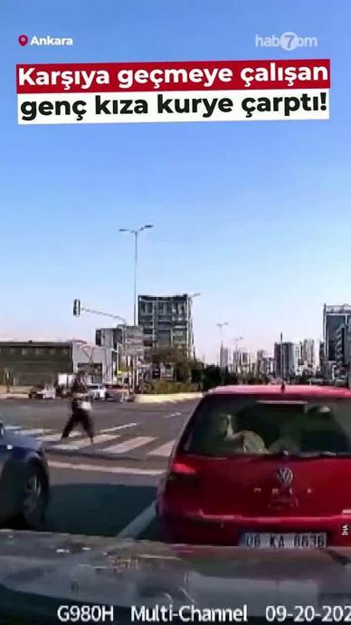 Karşıya ge&ccedil;meye &ccedil;alışan gen&ccedil; kıza kurye &ccedil;arptı!