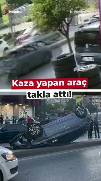 Kaza yapan ara&ccedil; takla attı!