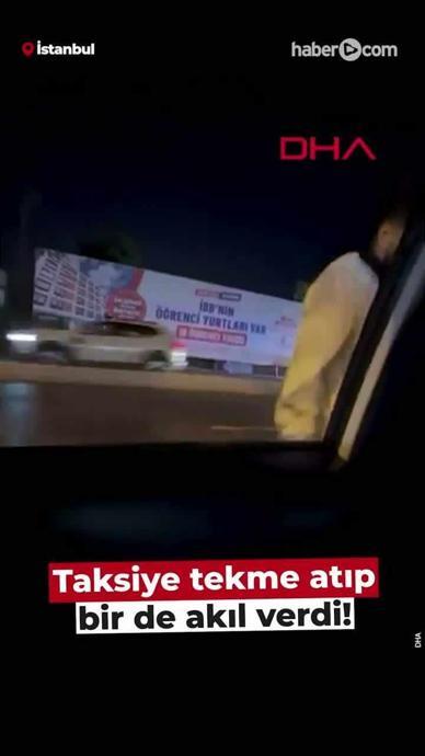 Taksiye tekme atıp zarar verdi!