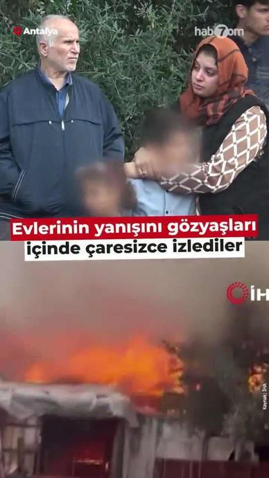 Evlerinin yanışını g&ouml;zyaşları i&ccedil;inde