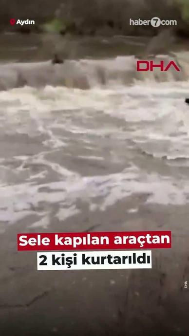 Sele kapılan ara&ccedil;tan 2 kişi kurtarıldı!