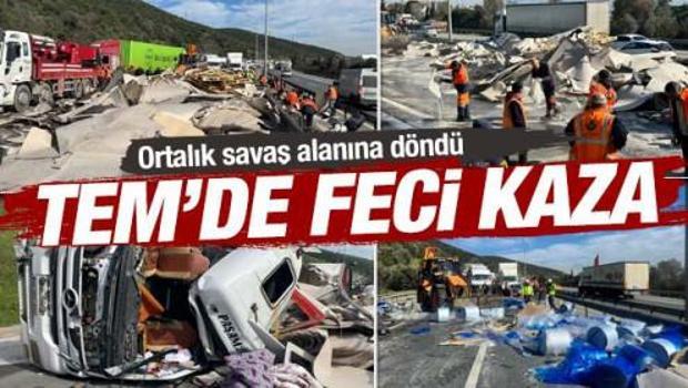 TEM'de 2 tırın karıştığı trafik kazası: İstanbul y&ouml;n&uuml; trafiğe kapatıldı